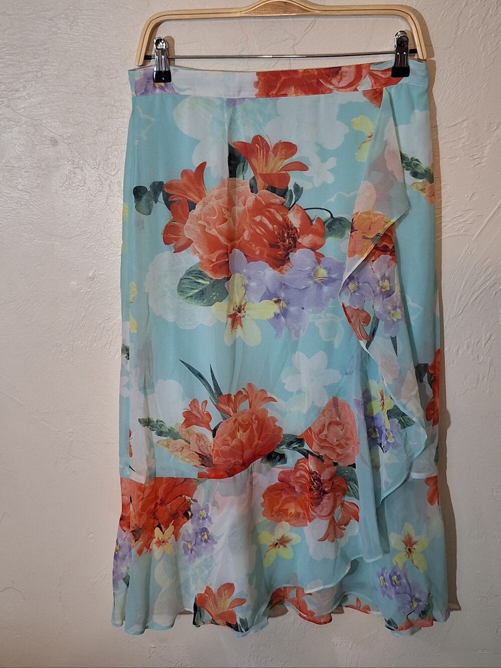 Calvin Klein Ruffle Skirt Garden Floral Print Women's Size 6 Poly Blend Zipper